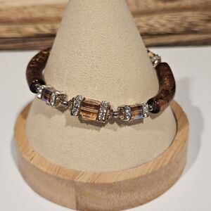 Brown and Silver Sparkly Women's Bracelet Toggle Closure Boho Dressy Jewelry